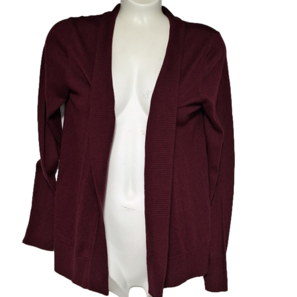 Worthington Open Cardigan Knit Sweater Long Sleeve Burgundy